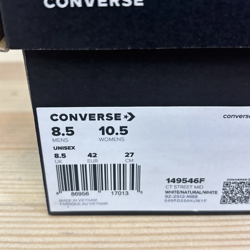 Converse CT Street Mid Sneakers White Natural 149546F Men's  8.5 Womens Sz 10.5